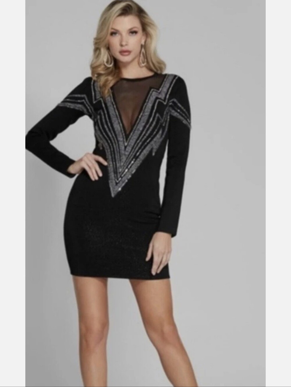 Guess by Marciano Black Long-Sleeve Embellished Mini Dress - Picture 10 of 11